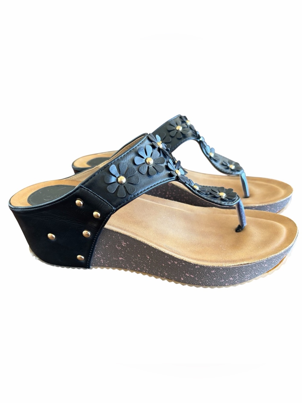 Wedge Flower Thong Sandals - Black Size EU 40 , US 81/2 to 9